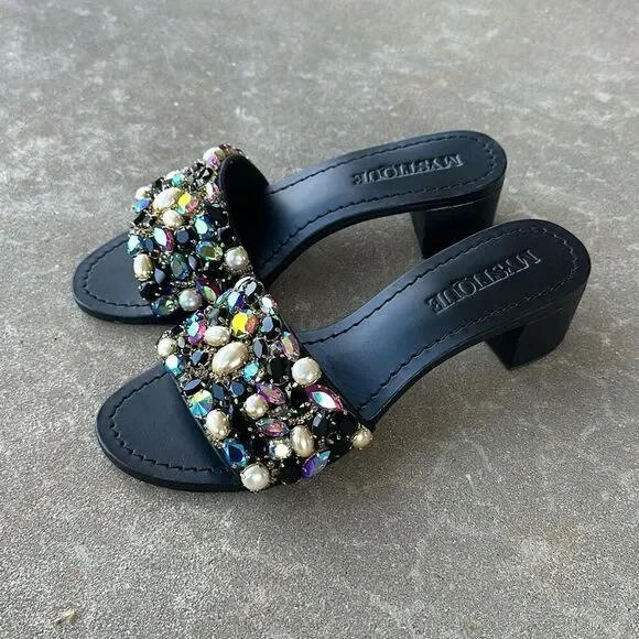 Mystique Dublin Black Rhinestone Sandals Women’s Size 8 - Picture 4 of 8